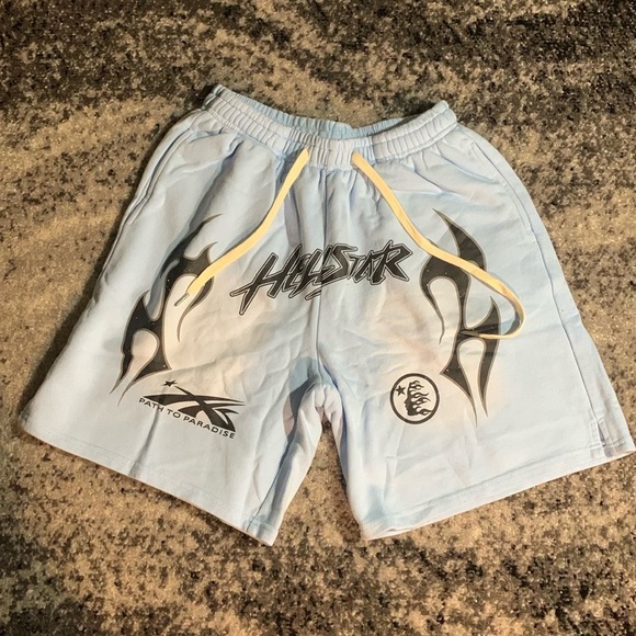 Hellstar Other - Hellstar Studios Flame Big Logo Washed Blue Shorts Men’s Size Large